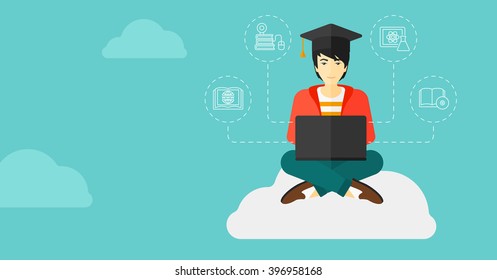 Graduado sentado en la nube.