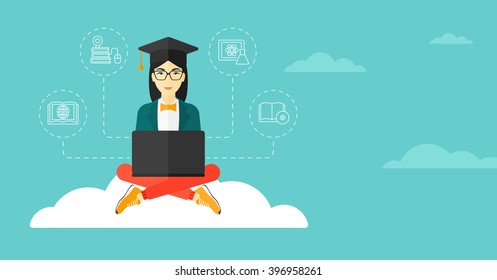 Graduate sitting on cloud.