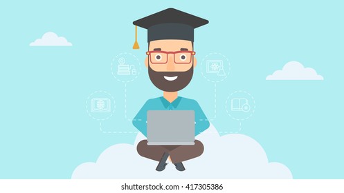 Graduado sentado en la nube.