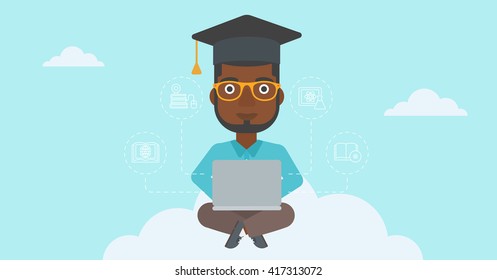 Graduate sitting on cloud.