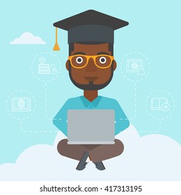 Graduate sitting on cloud.