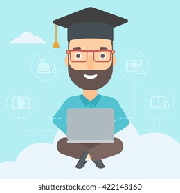 Graduado sentado en la nube.