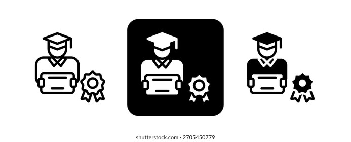 Graduate Solid color and black line drawing vector illustration set