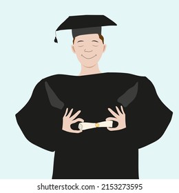 Un graduado con una gorra académica cuadrada con una sonrisa satisfecha en la cara sostiene un largamente esperado diploma en las manos
