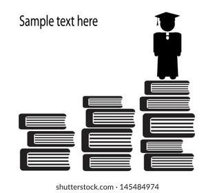 graduate standing on the highest step of the books