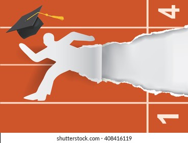 Graduate to start a career.
Paper silhouette of graduate young man with mortarboard ripping paper with place for your text or image. Vector available.
