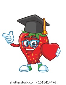 graduate strawberry mascot character vector design