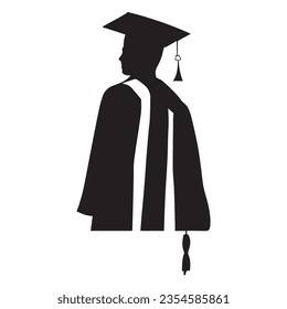 Graduate student in academic square cap, silhouette. Vector illustration