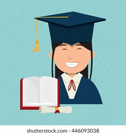 graduate student with  book and diploma isolated icon design, vector illustration  graphic 