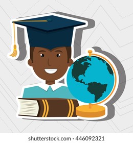 graduate student with  book and planet isolated icon design, vector illustration  graphic 