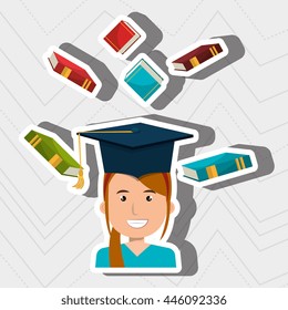 graduate student with books  isolated icon design, vector illustration  graphic 
