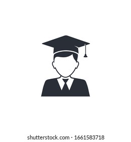 Graduate student boy in square hat vector icon. Male in mortar hat and graduation academic wear.