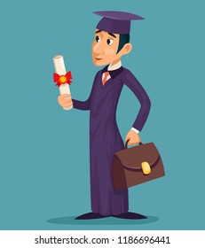 Graduate student cartoon character design graduation cap scroll vector illustrator