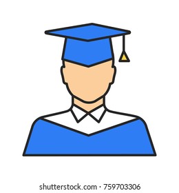 Graduate student color icon. Person in academic dress. Isolated vector illustration