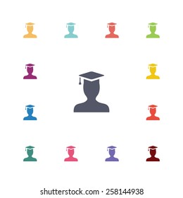 graduate student flat icons set. Open colorful buttons 