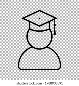 Graduate student with graduation cap icon isolated on transparent background. Vector illustration
