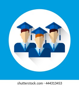 Graduate Student Group Icon Graduation Gown Cap Flat Vector Illustration