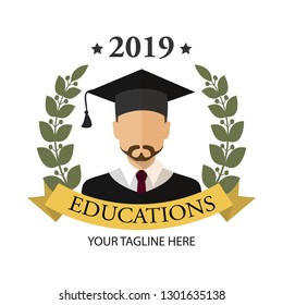 Graduate student guy with a beard. Icon. Flat graduation illustration isolated for any web design.