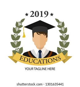 Graduate student guy with dark hair. Icon. Flat graduation illustration isolated for any web design.