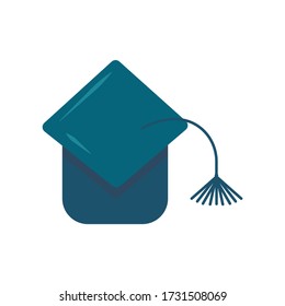 Graduate student hat with a tassel. Toss the hat up after graduation. Flat vector illustration on a white background isolated