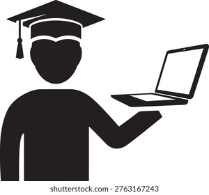 Graduate student holding laptop computer in hand for online learning education concept