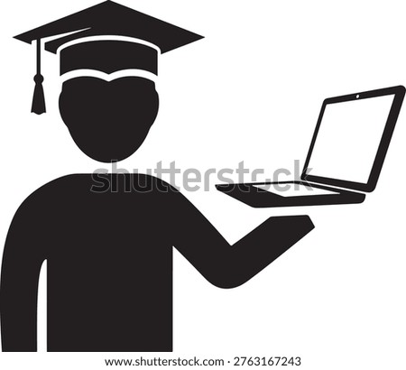 Graduate student holding laptop computer in hand for online learning education concept