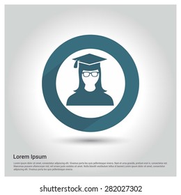 graduate student icon, Circle Long shadow pictogram icon on gray background.