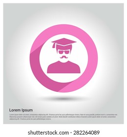 graduate student icon, Circle Long shadow pictogram icon on gray background.