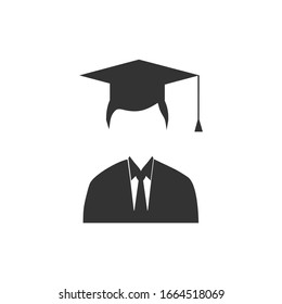 Graduate Student Icon Graduation Gown Cap Flat Vector Illustration