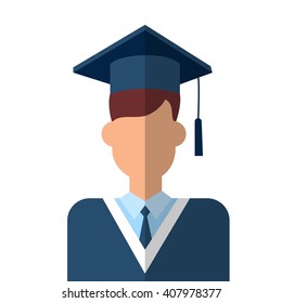 Graduate Student Icon Graduation Gown Cap Flat Vector Illustration
