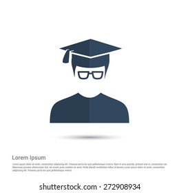 graduate student icon, pictogram icon on gray background. Simple flat metro design style. half shade cut icon. Flat design style. Vector illustration