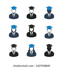 Graduate Student Icon set. Flat style vector EPS.