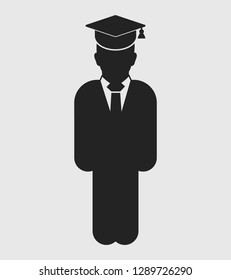 Graduate Student Icon. Standing male symbol on gray background. Flat style vector EPS. 