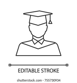 Graduate student linear icon. Person in academic dress. Thin line illustration. Contour symbol. Vector isolated outline drawing. Editable stroke