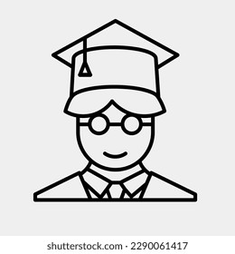 Student im Studium in quadratischer Mütze oder Hut mit Tassel Icon. Guy graduierte. Männlich in Mörtel und Graduierung. Bearbeitbarer Vektorhub. Pixel perfekt skalierbar