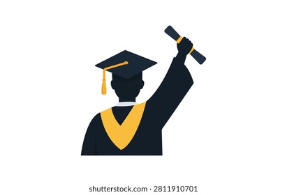 Graduate Student Success Solid Icon Featuring Graduation Cap, Diploma, Academic Achievement, Education, and University Vector Symbol