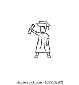 graduate student vector line icon, sign, illustration on background, editable strokes