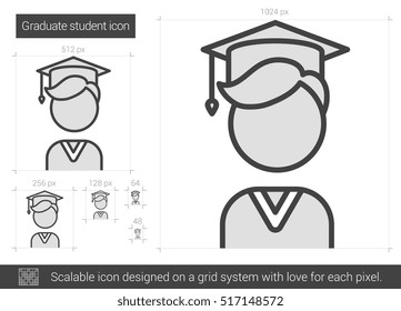 Graduate student vector line icon isolated on white background. Graduate student line icon for infographic, website or app. Scalable icon designed on a grid system.