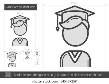 Graduate student vector line icon isolated on white background. Graduate student line icon for infographic, website or app. Scalable icon designed on a grid system.