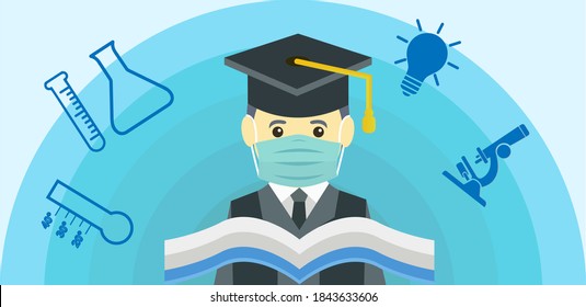 Graduate  student wearing a protective facial mask