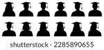 Graduate students in academic square cap, set of silhouette. Vector illustration