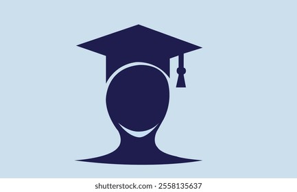 Graduate students in academic square cap, silhouette. Vector illustration