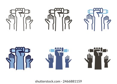 Graduate students celebrating arms raised up with graduation diploma icon. Vector graphic elements. School, college, university, education celebration