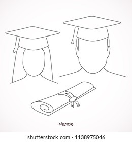 Graduate Students Icon. Male and Female symbol with graduation cap on their head. book.