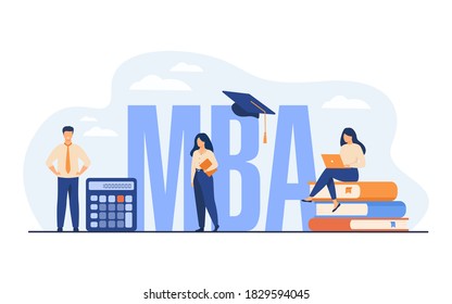 Graduate Students Studying Business Administration And Management, Getting Master Degree. Flat Vector Illustration For Education, Knowledge, MBA School Concept