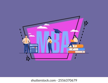 Graduate students studying business administration and management, getting master degree. Flat vector illustration for education, knowledge, MBA school concept