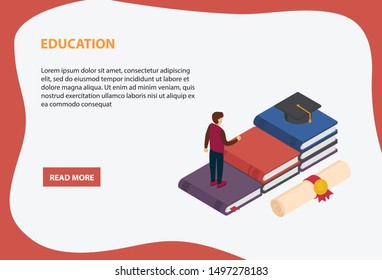 Graduate, study, education, university, college concept.  People walking down step of books to get graduation cap