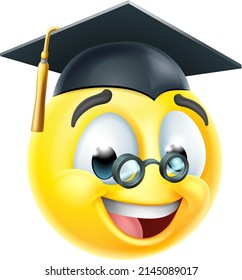 Icono de la cara de caricatura de emoticono de graduado o profesor en la cubierta de la placa de mortero de convocación 