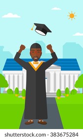 Graduate throwing up his hat.