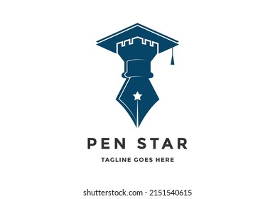 Graduate Toga Hat Pencil Star for Education University College Academic Campus logo design